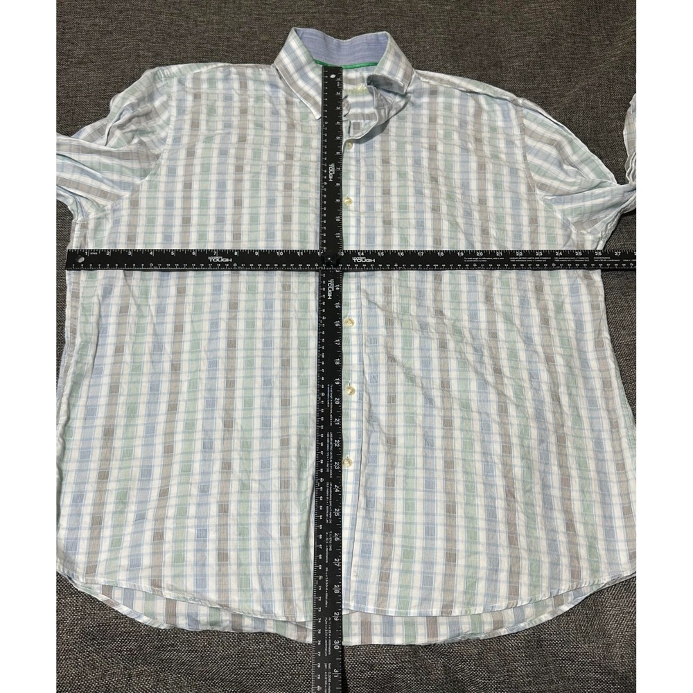 Tasso Elba Men's XXL 18-18 1/2 Stiped Plaid Long Sleeve Shirt - Picture 2 of 5